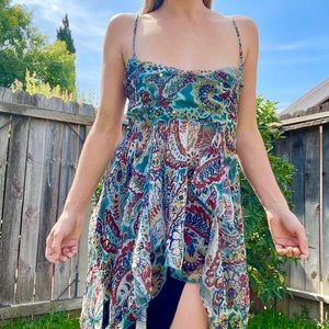 Y2k boho fairy grunge mesh overlay paisley floral top